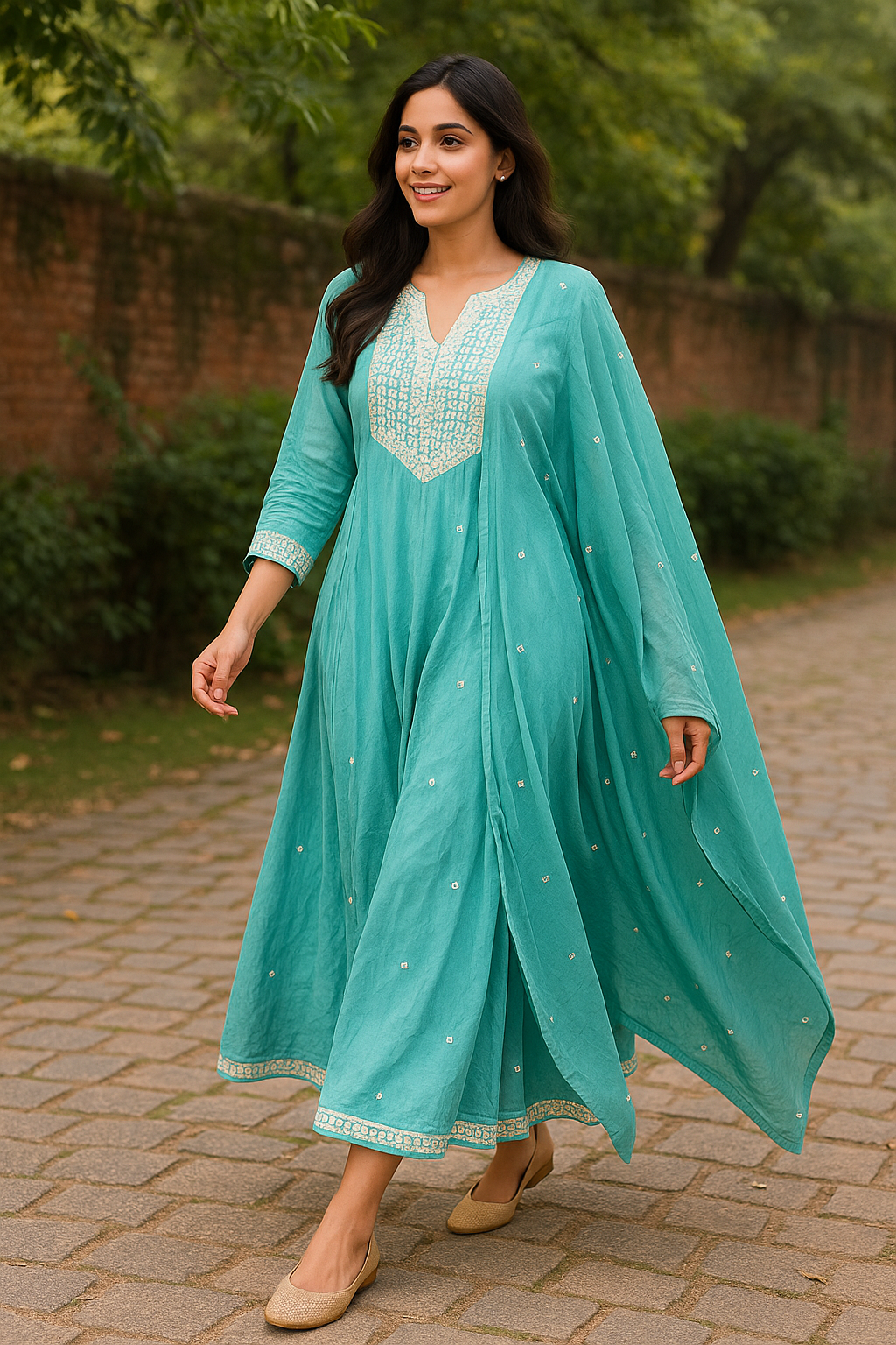 Mul cotton embroidered Anarkali suit