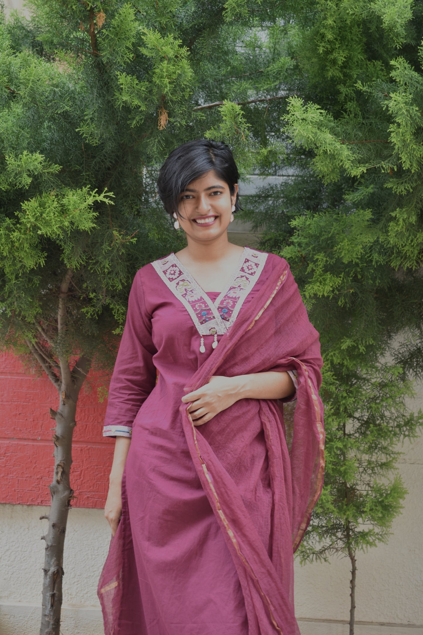Cotton Embroidered Straight Suit