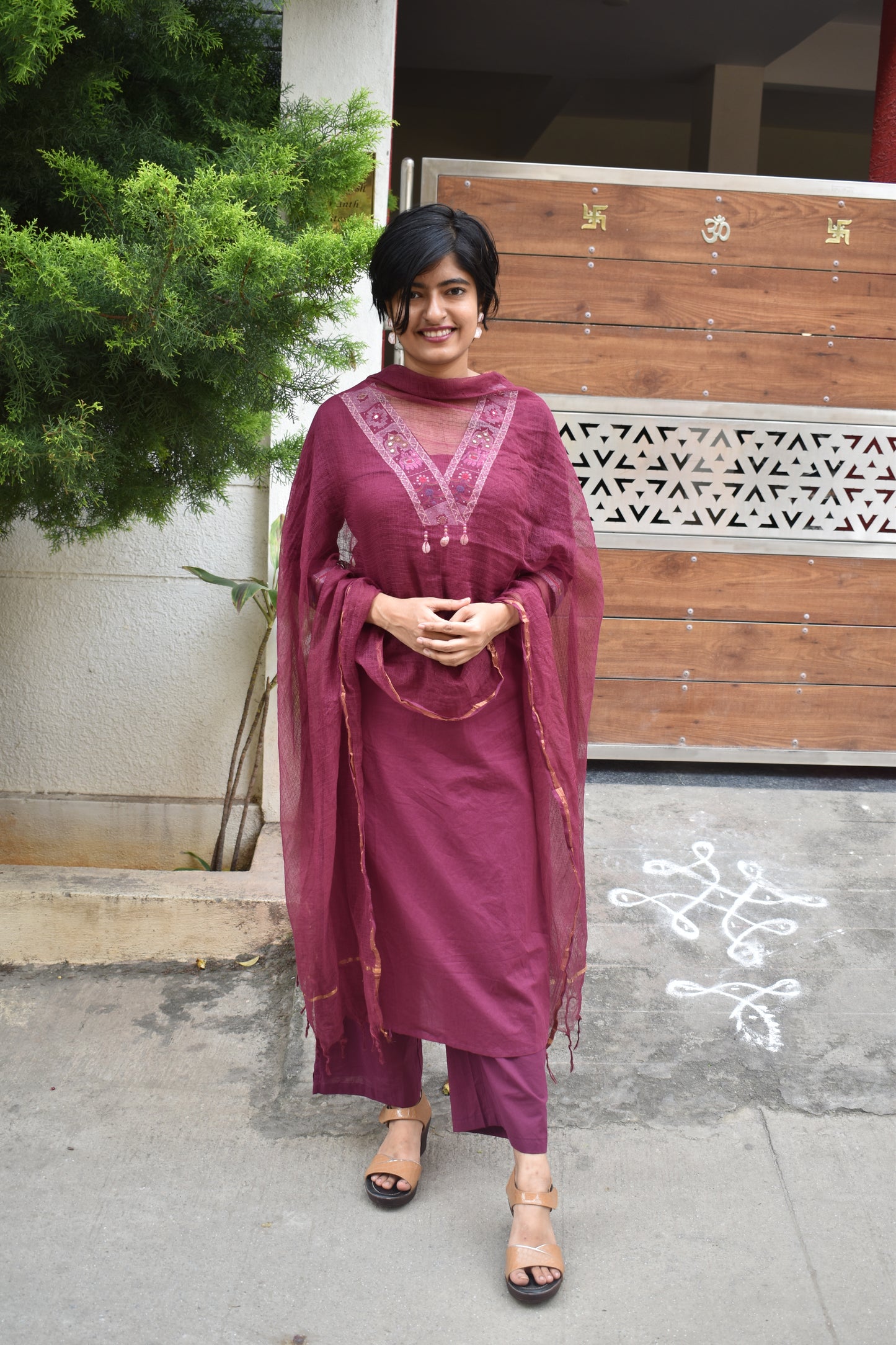 Cotton Embroidered Straight Suit