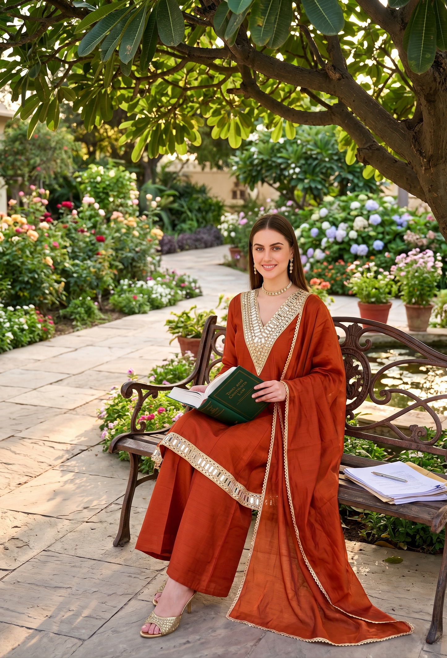 A-line Rust Orange Glass Roman Suit