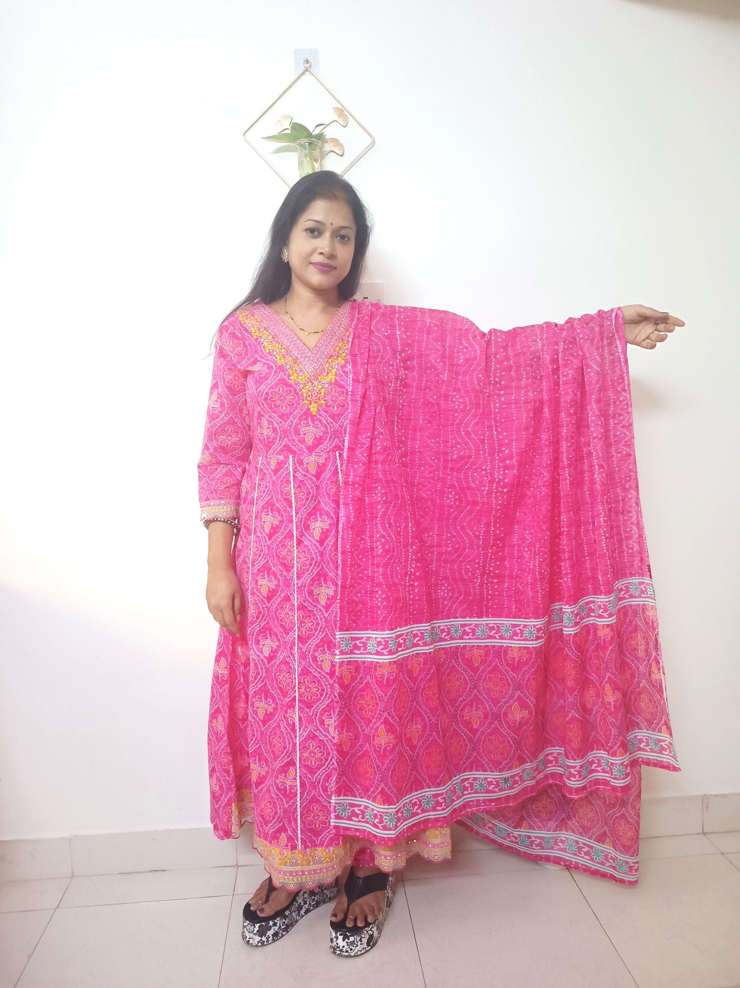 Pink Bandhani Print Anarkali Set
