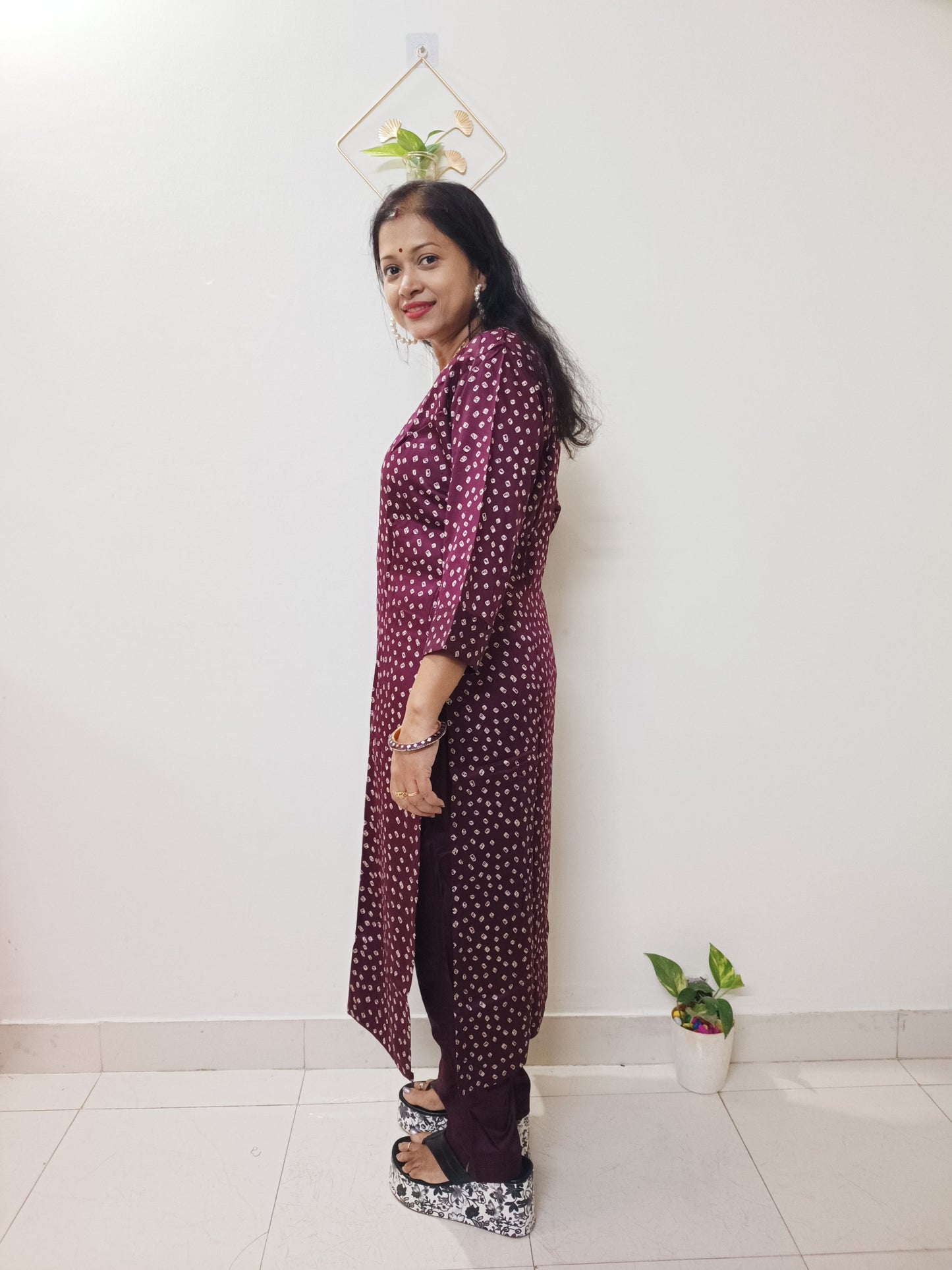 Gaji Silk Bandhani Print Kurti pant Pair