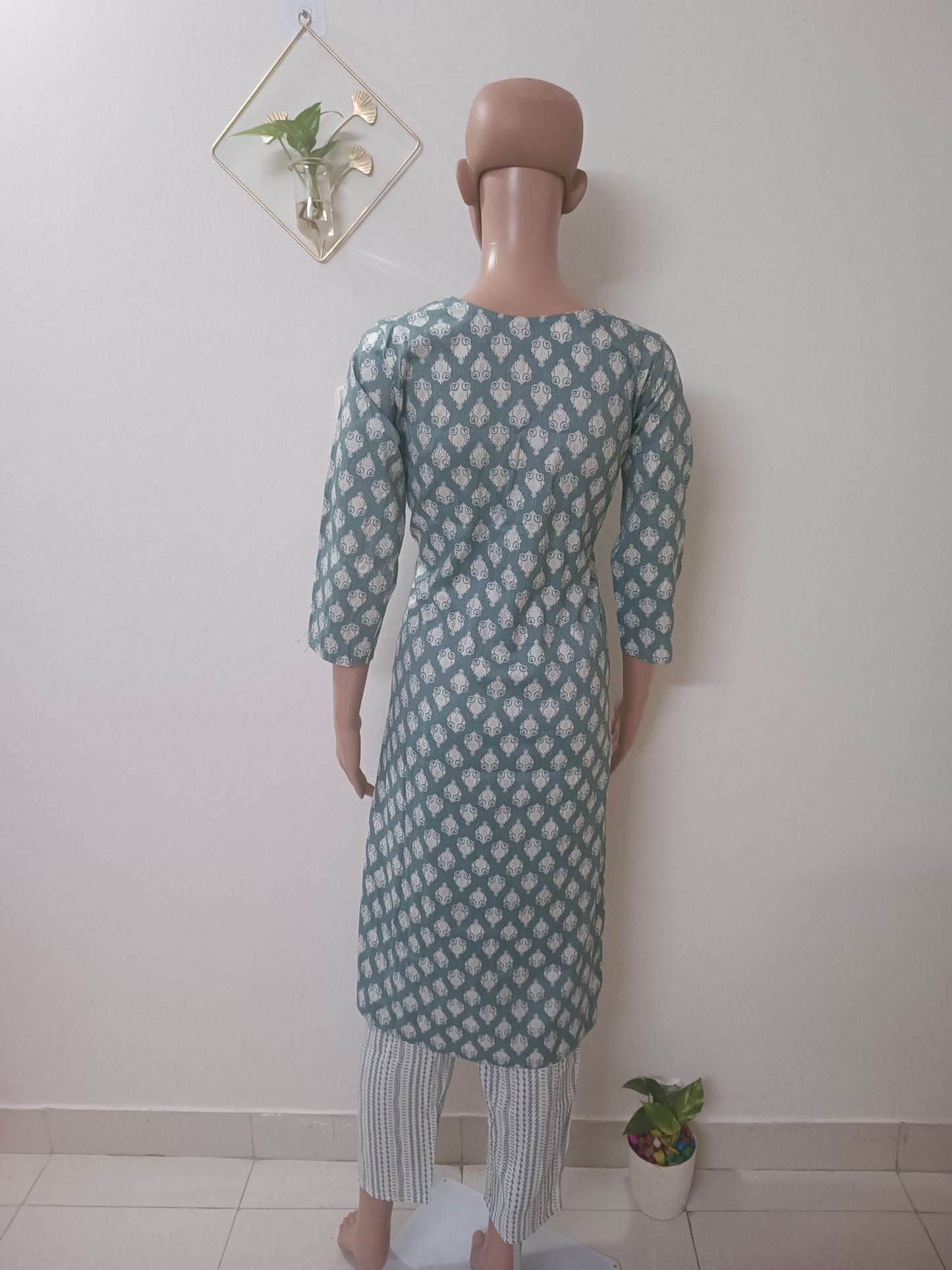 Aqua Blue V-Neck Straight Kurta with Pant