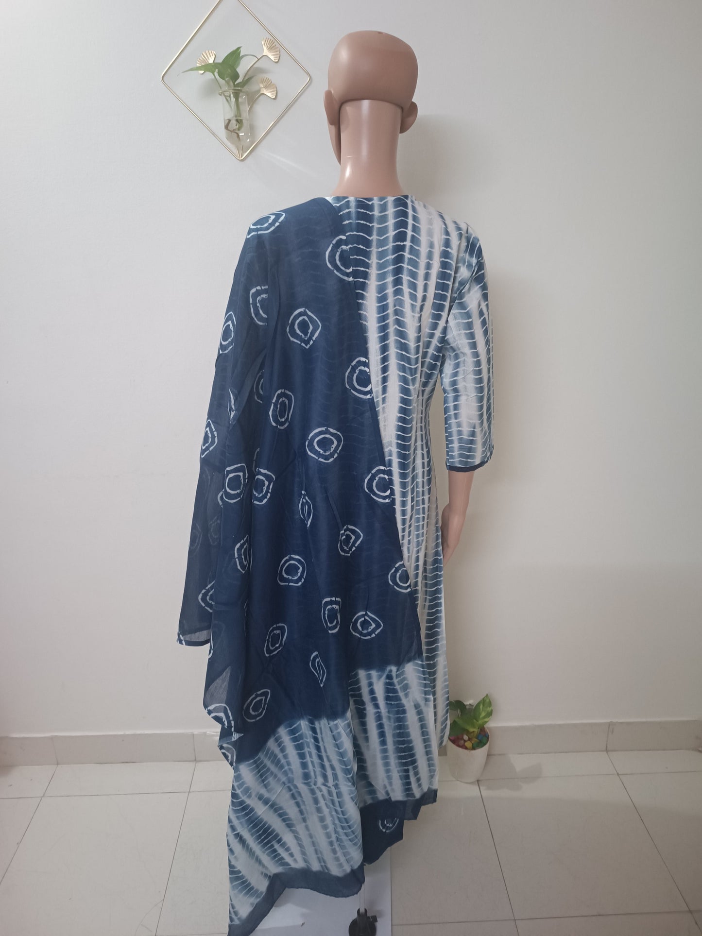 V-Neck Shibori Straight Kurta Palazzos with Dupatta