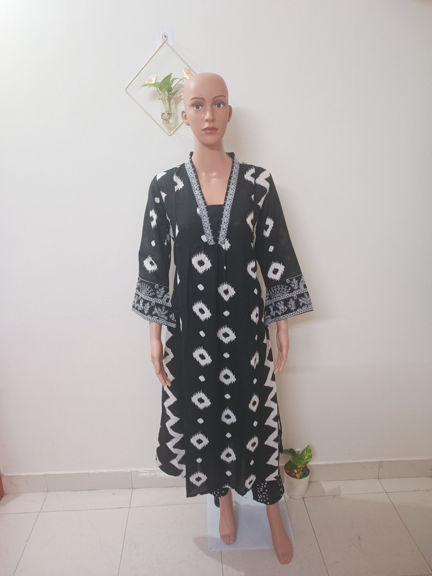 V-Neck A-Line Kurta With Palazzos and Dupatta