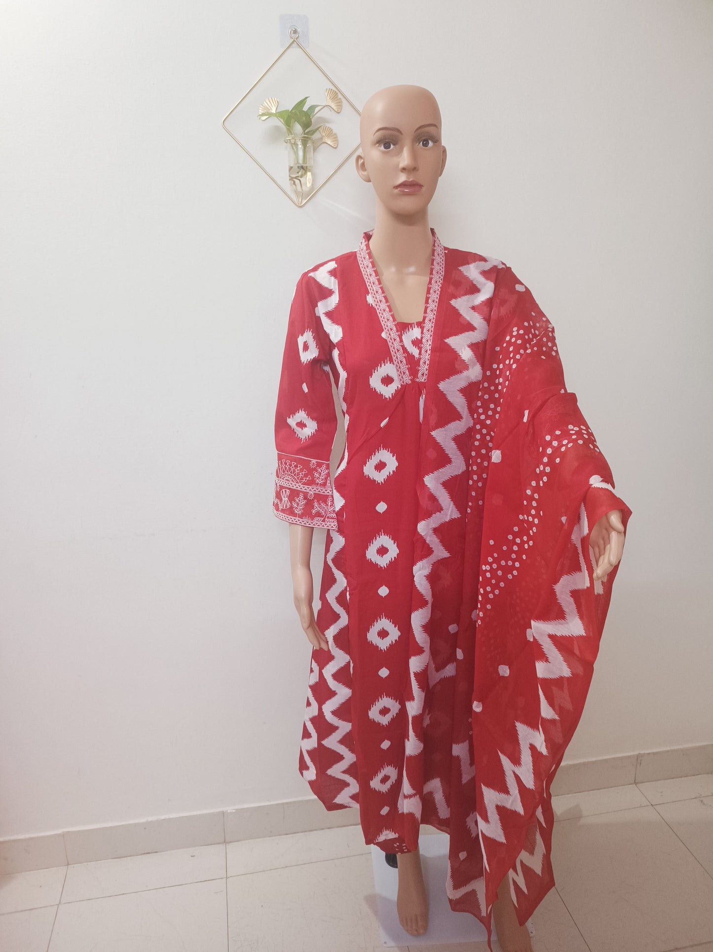 V-Neck A-Line Kurta With Palazzos and Dupatta