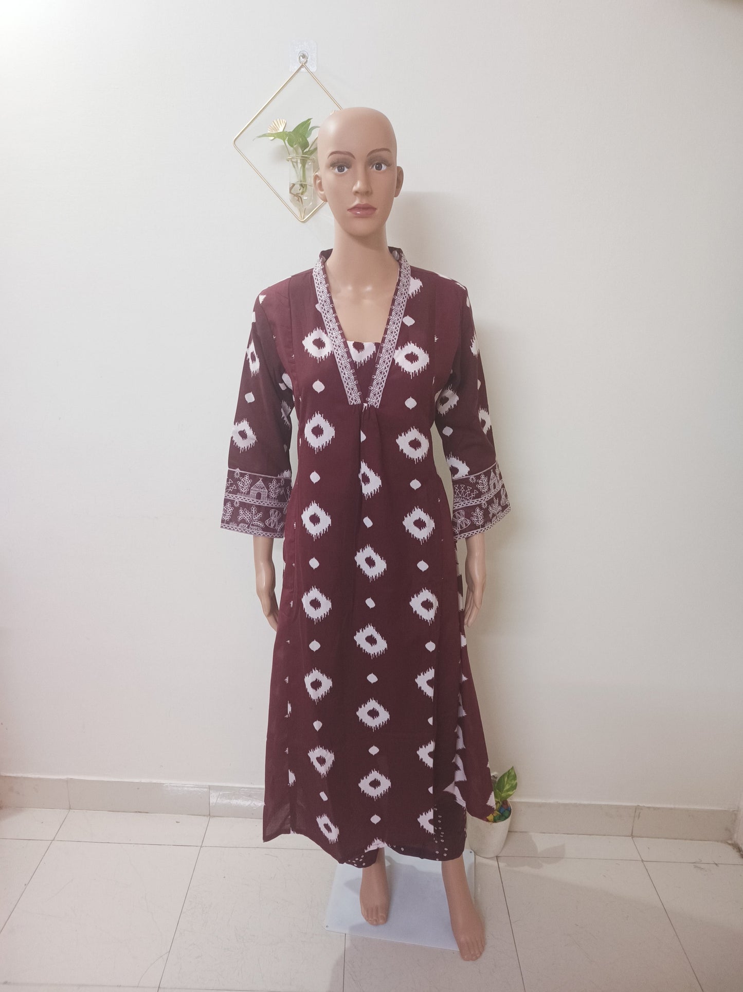 V-Neck A-Line Kurta With Palazzos and Dupatta
