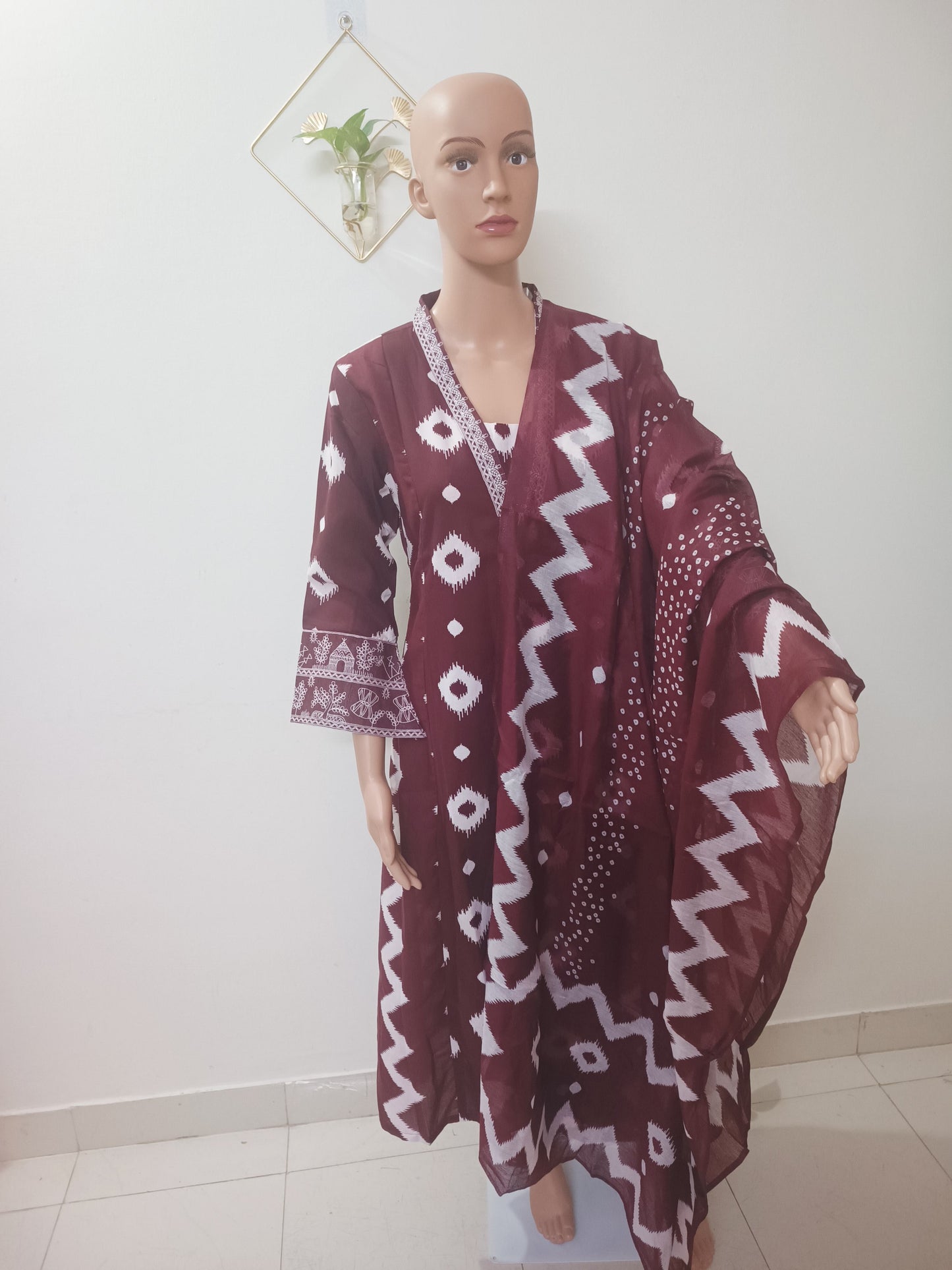 V-Neck A-Line Kurta With Palazzos and Dupatta