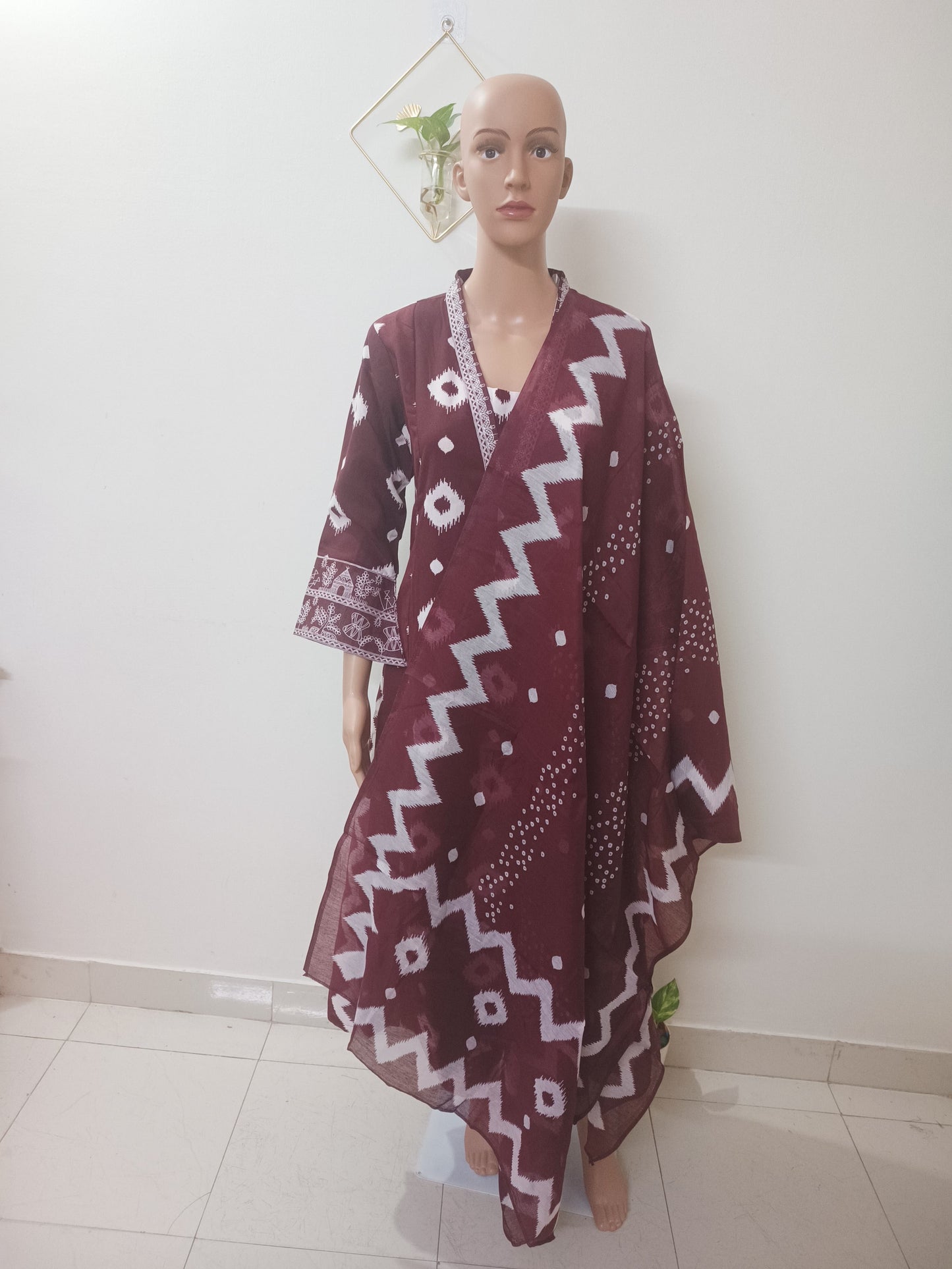 V-Neck A-Line Kurta With Palazzos and Dupatta