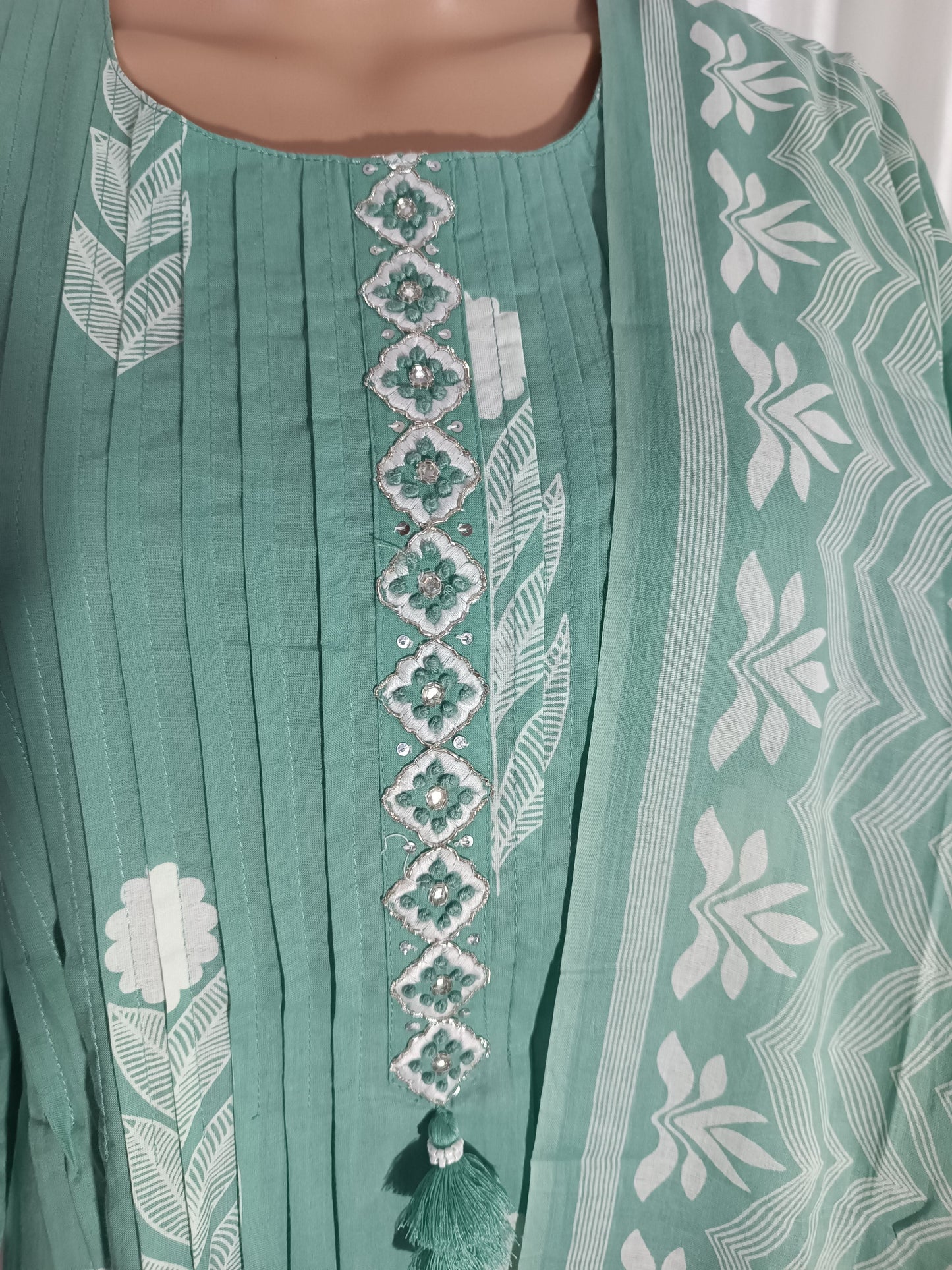 Cotton Embroidered A-Line Suit