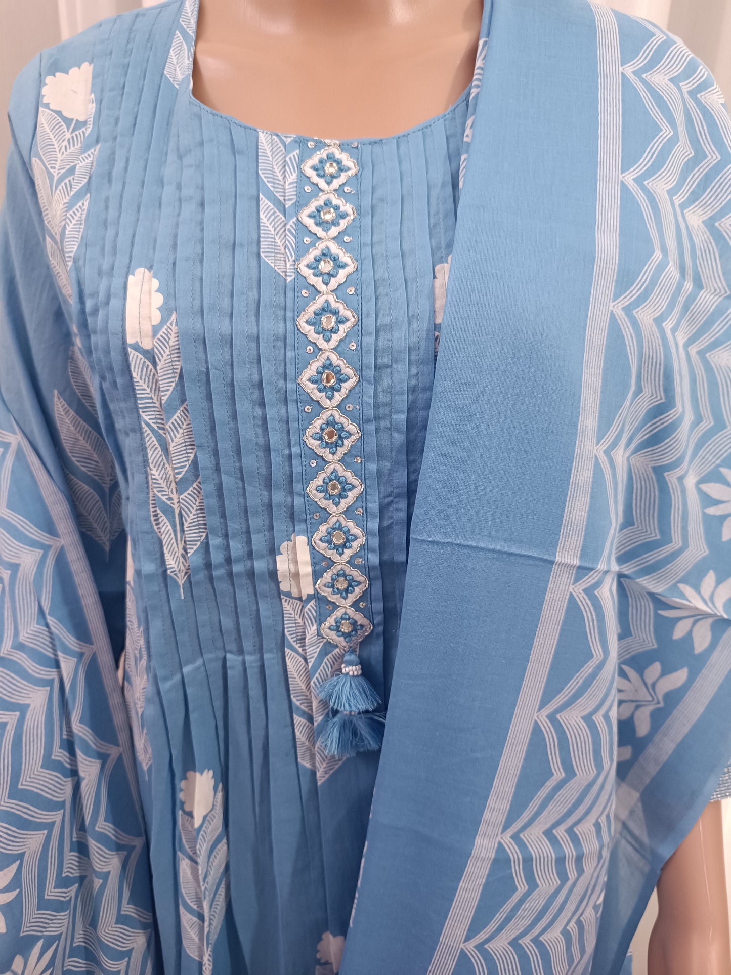 Cotton Embroidered A-Line Suit