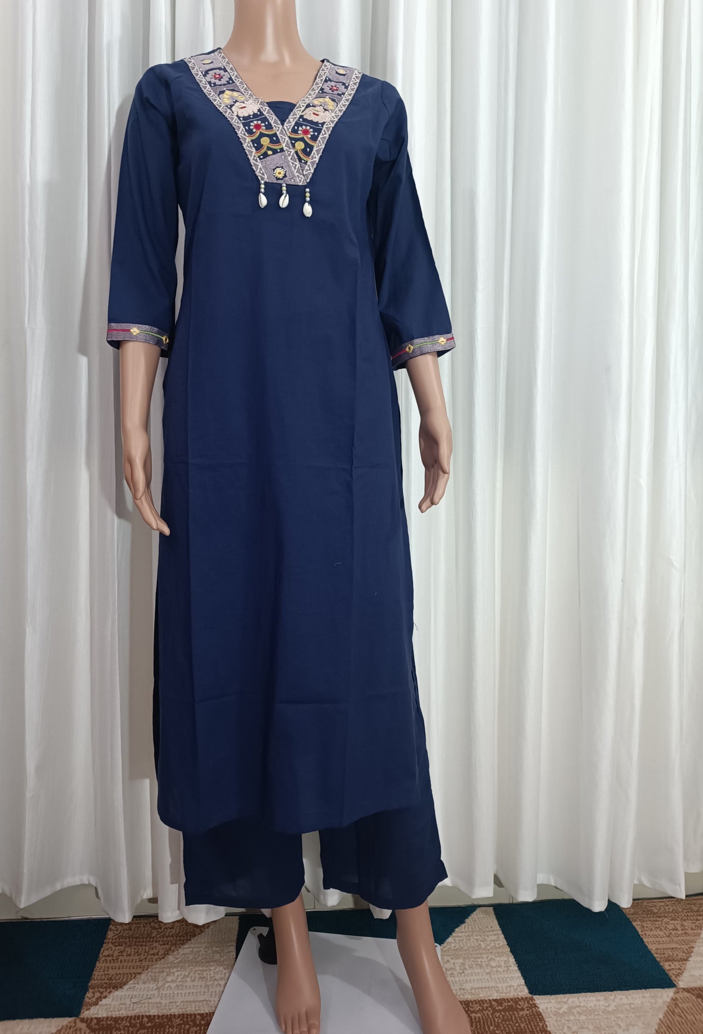 Cotton Embroidered Straight Suit