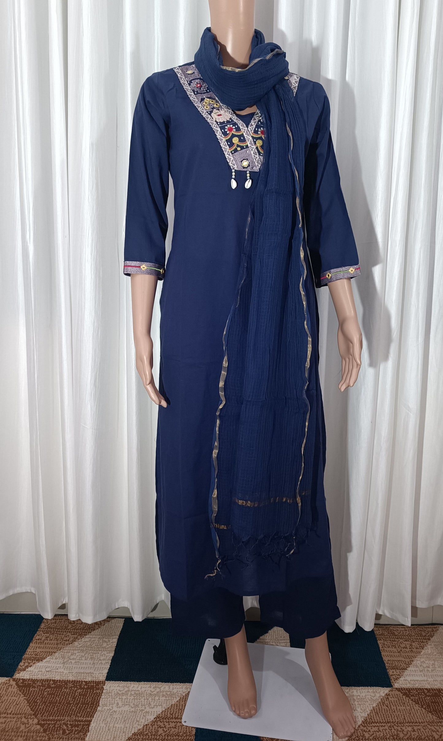 Cotton Embroidered Straight Suit
