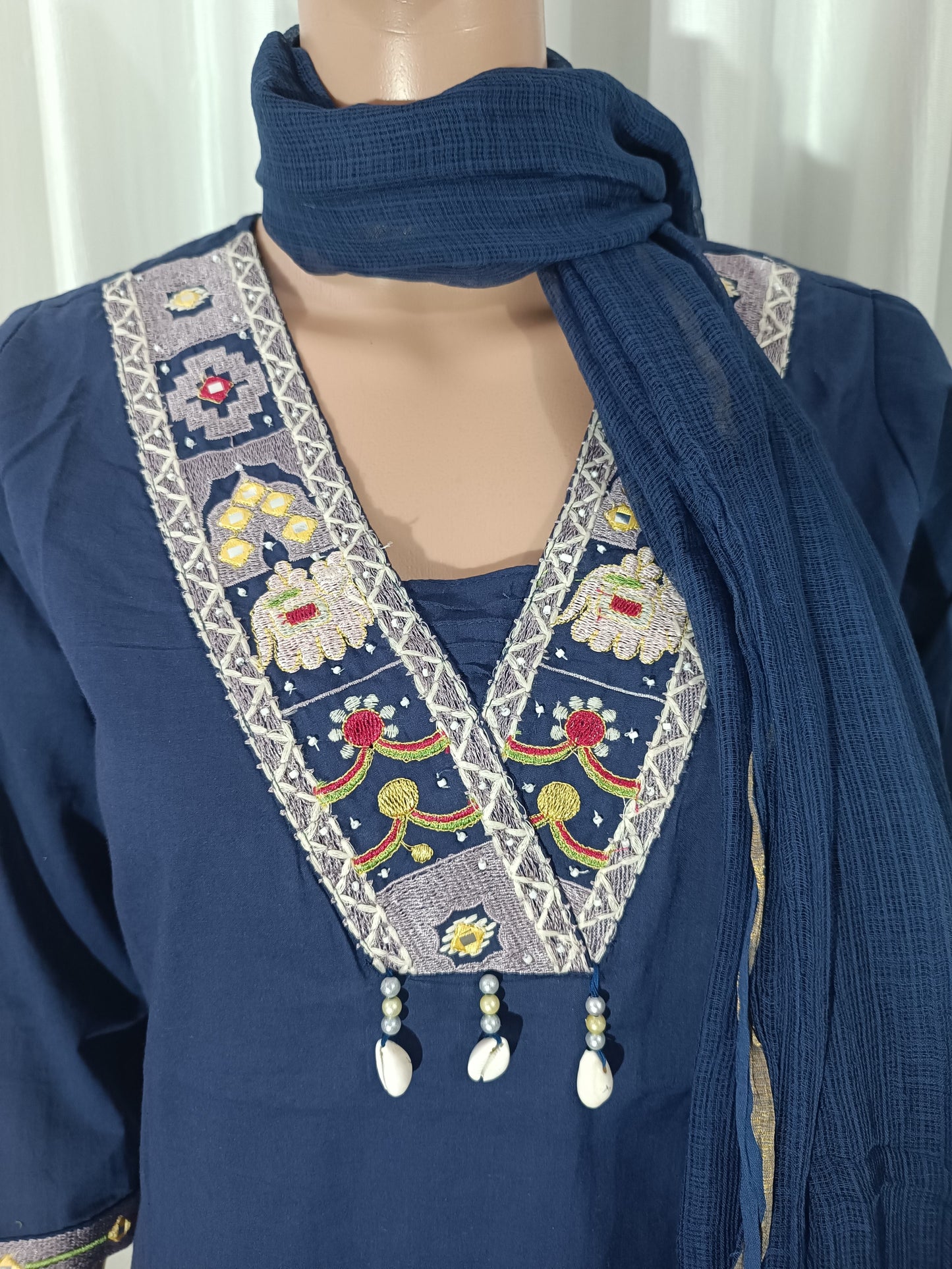 Cotton Embroidered Straight Suit