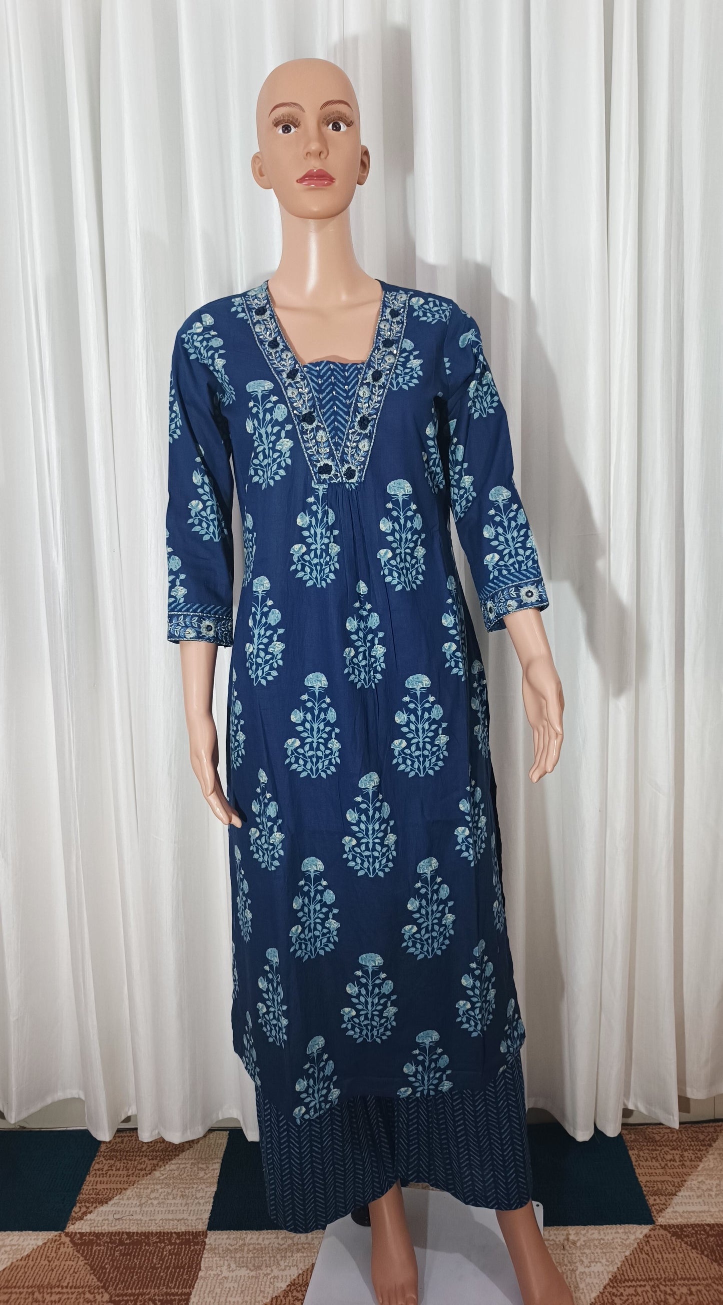 Cotton Embroidered Straight Suit