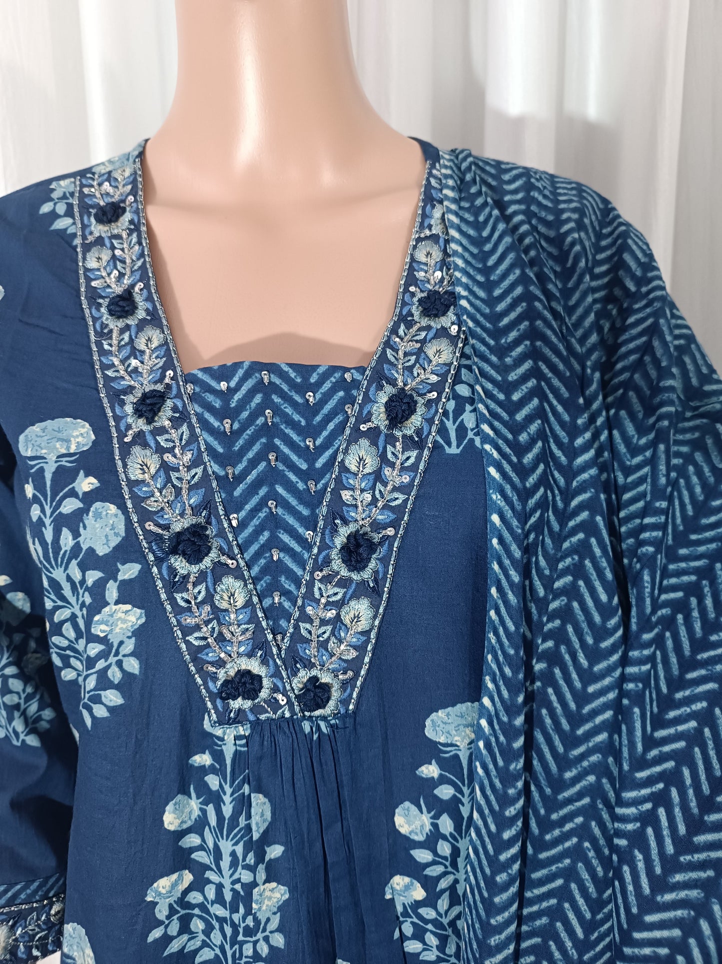 Cotton Embroidered Straight Suit