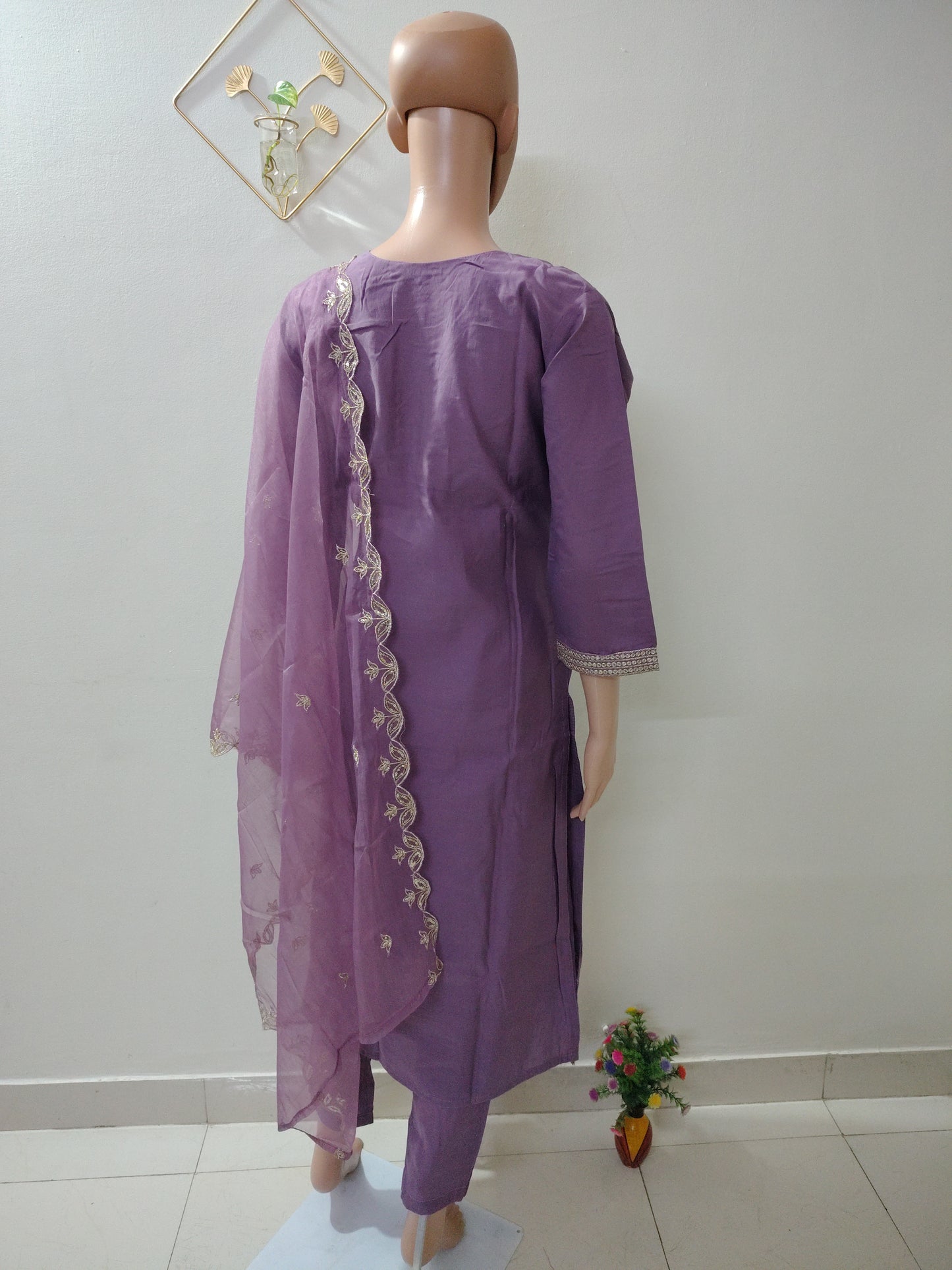 Lavender Roman Silk Suit Set with Sequins & Thread Embroidery Festive & Wedding Wear for Women DESI RAUNAK