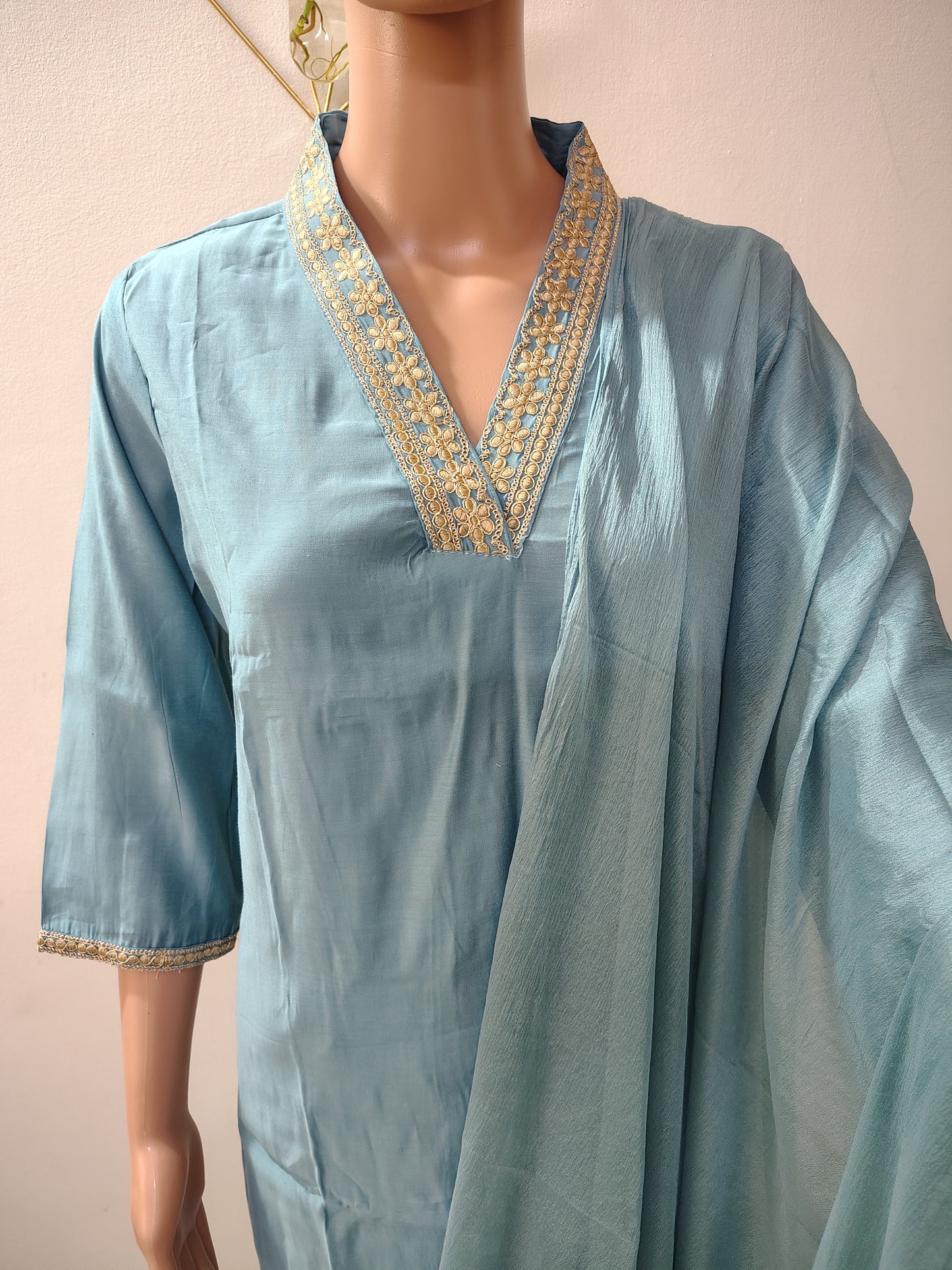 Sky Blue Elegant Suit Set with Dupatta for Women