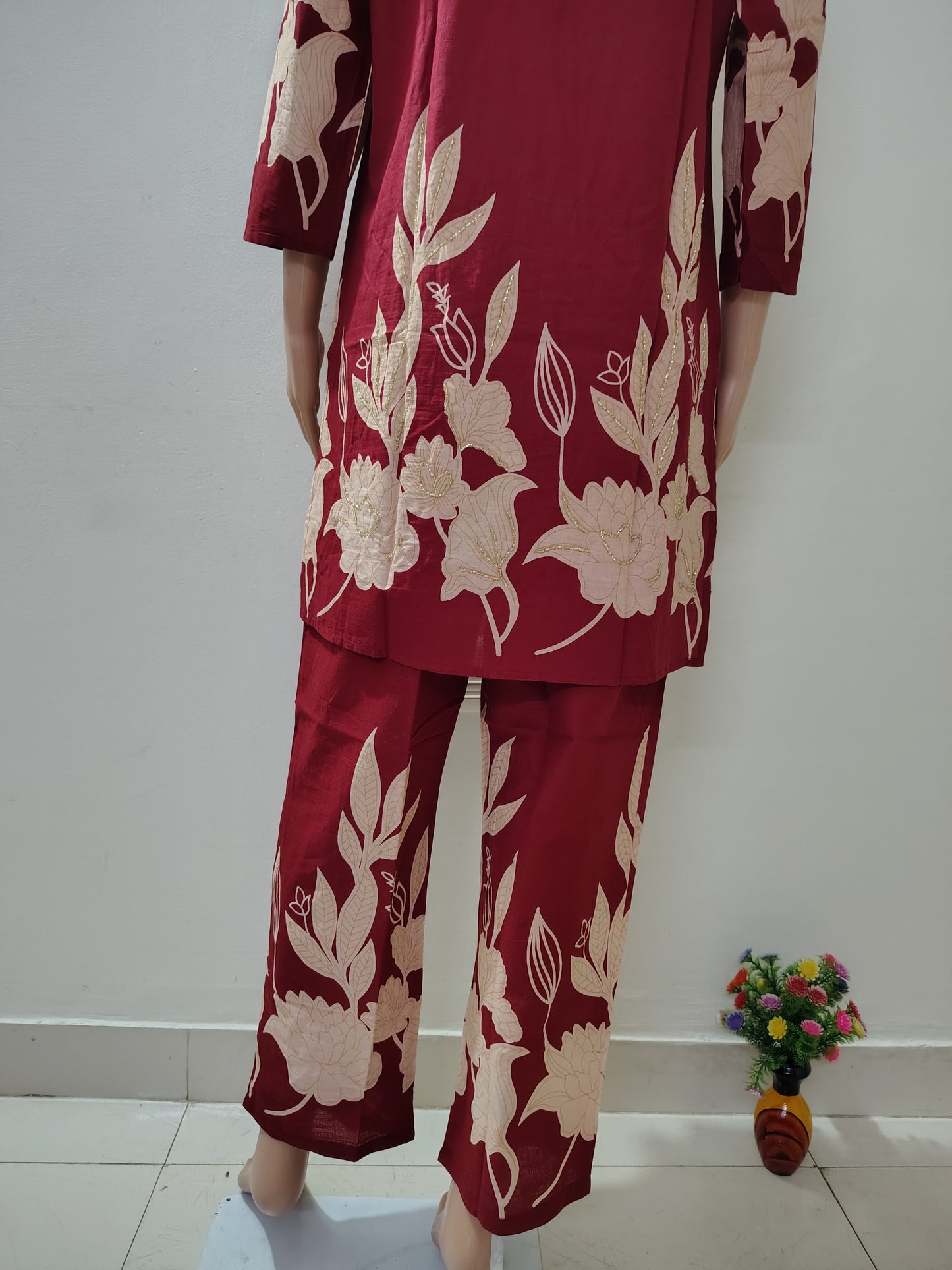 Maroon Floral Printed Co-Ord Set for Women