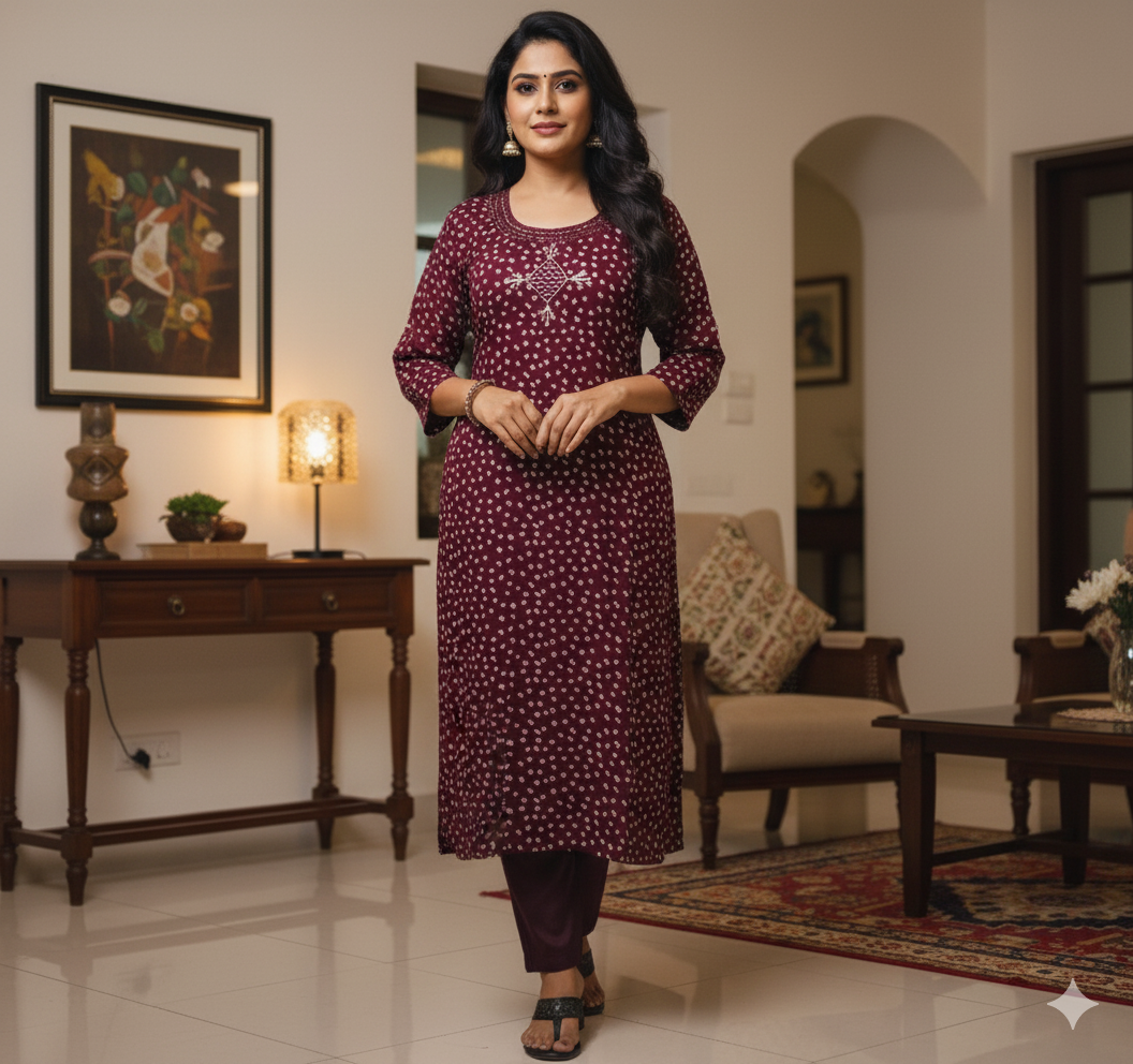 Gaji Silk Bandhani Print Kurti pant Pair