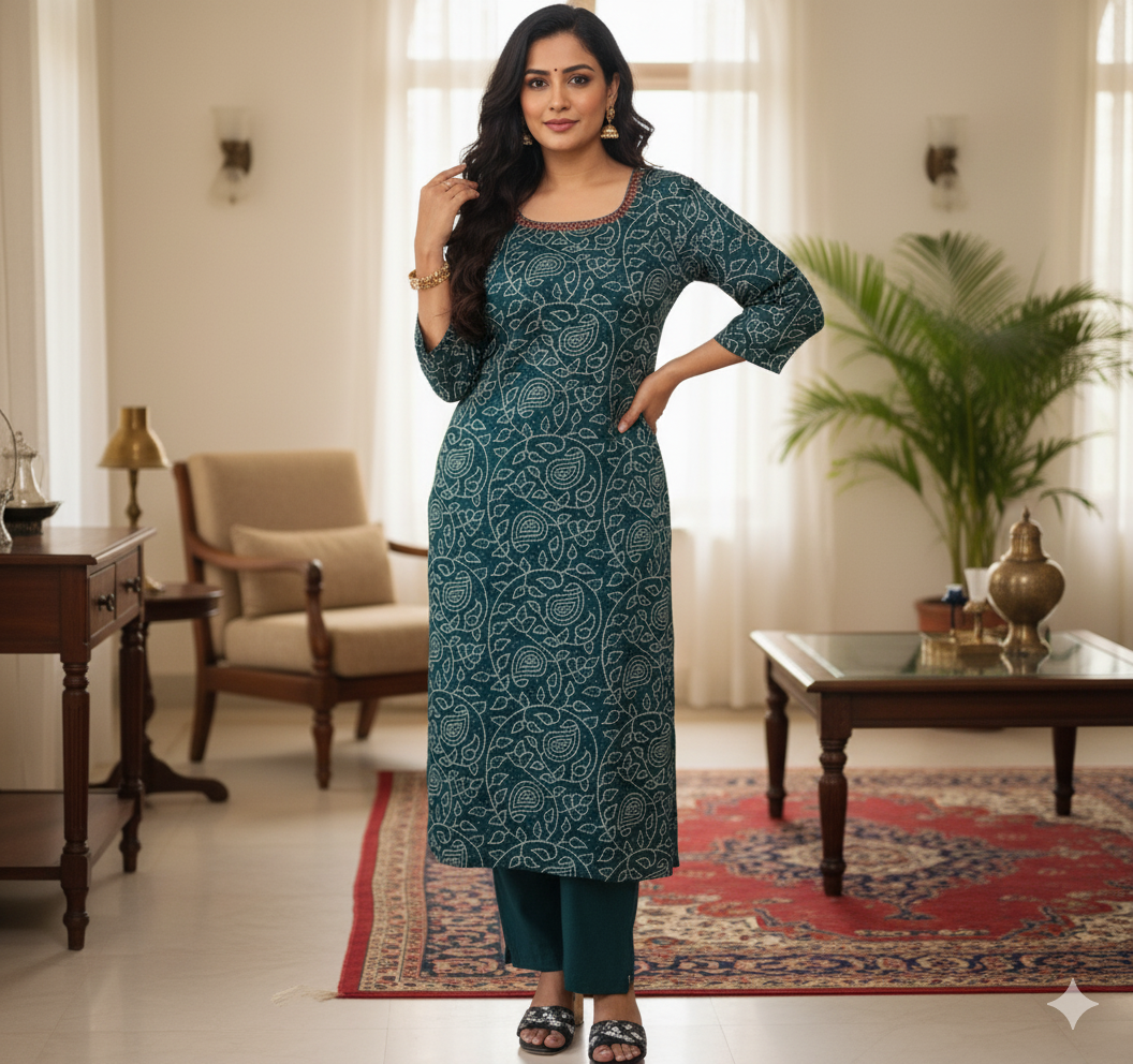 Gaji Silk Bandhani Print Kurti pant Pair