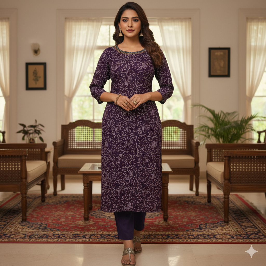 Gaji Silk Bandhani Print Kurti pant Pair