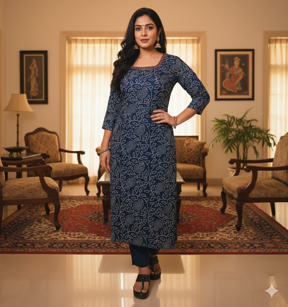 Gaji Silk Bandhani Print Kurti pant Pair