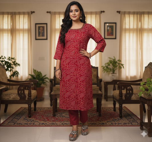 Gaji Silk Bandhani Print Kurti pant Pair