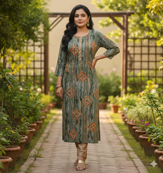 Shibori Rayon Procine Foil print Kurti