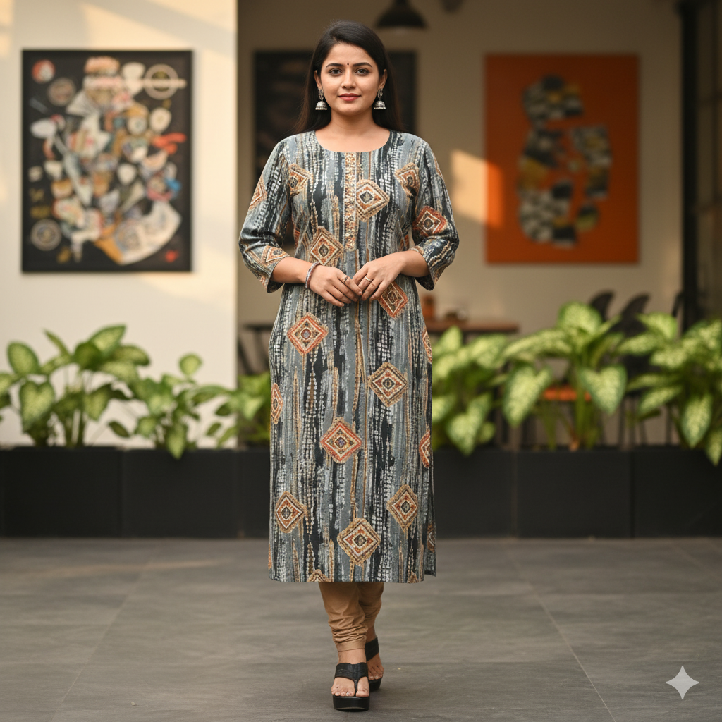 Shibori Rayon Procine Foil print Kurti