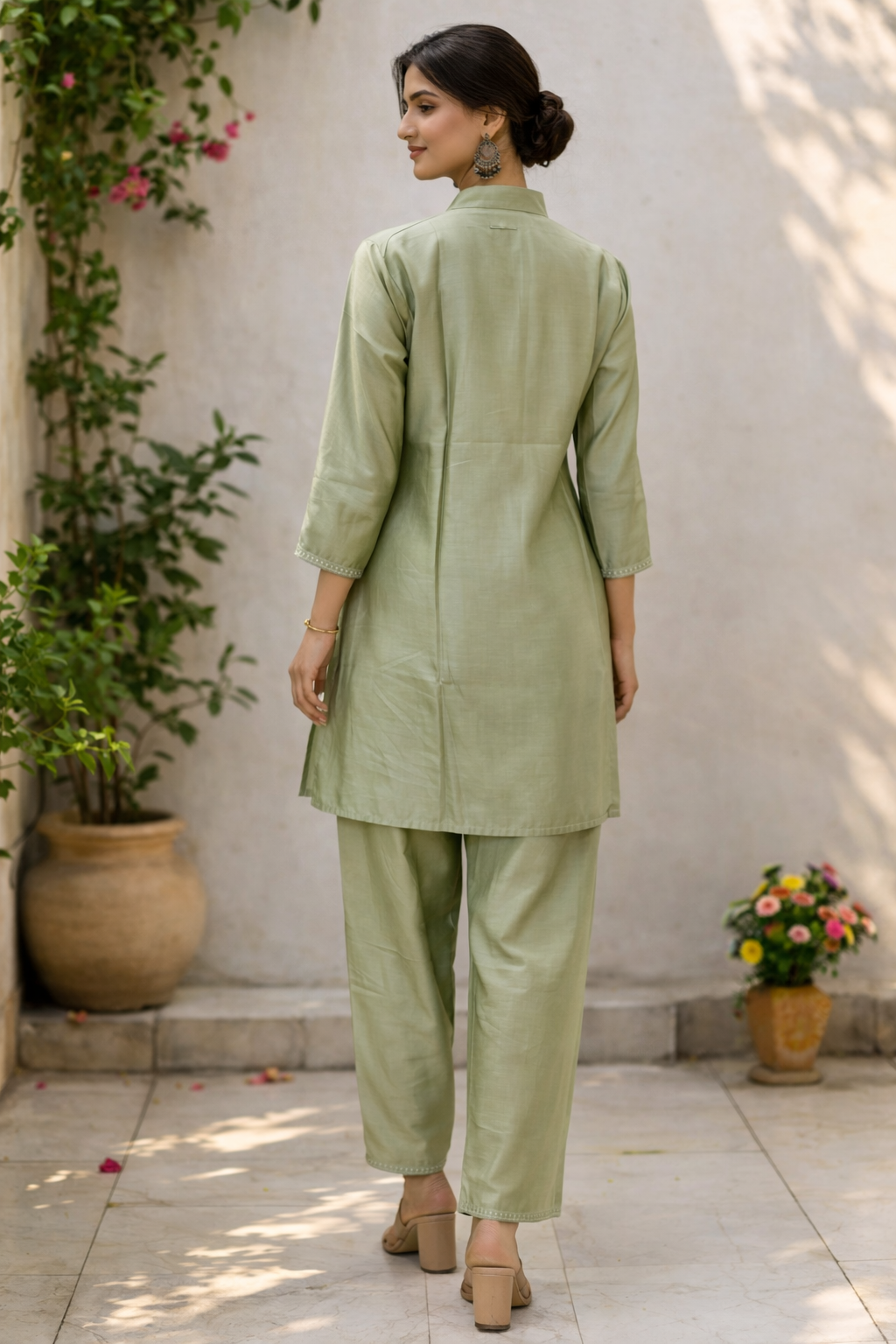Green Silk Blend Embroidered Co-Ord Set – Premium Ethnic Wear for Women