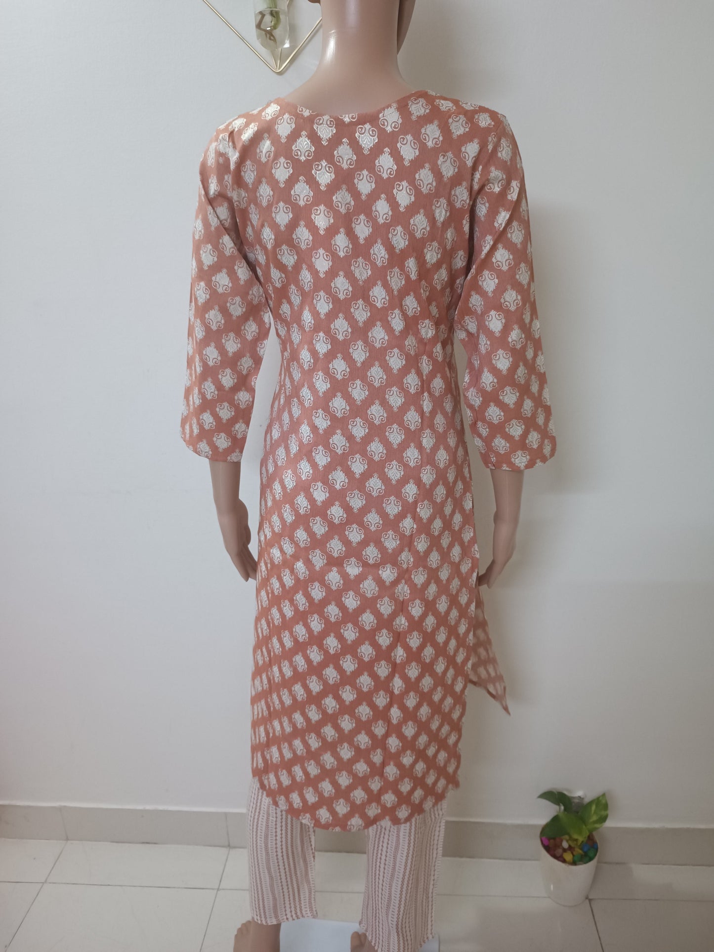 Peach V-Neck Straight Kurta with Pant