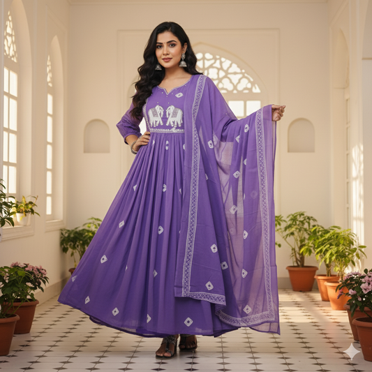 Elephant Motif Mul Cotton Suit