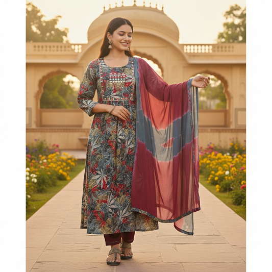 Gray Nayra Modal silk Kurta  set