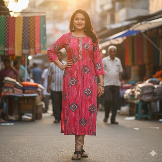 Shibori Rayon Procine Foil print  kurti