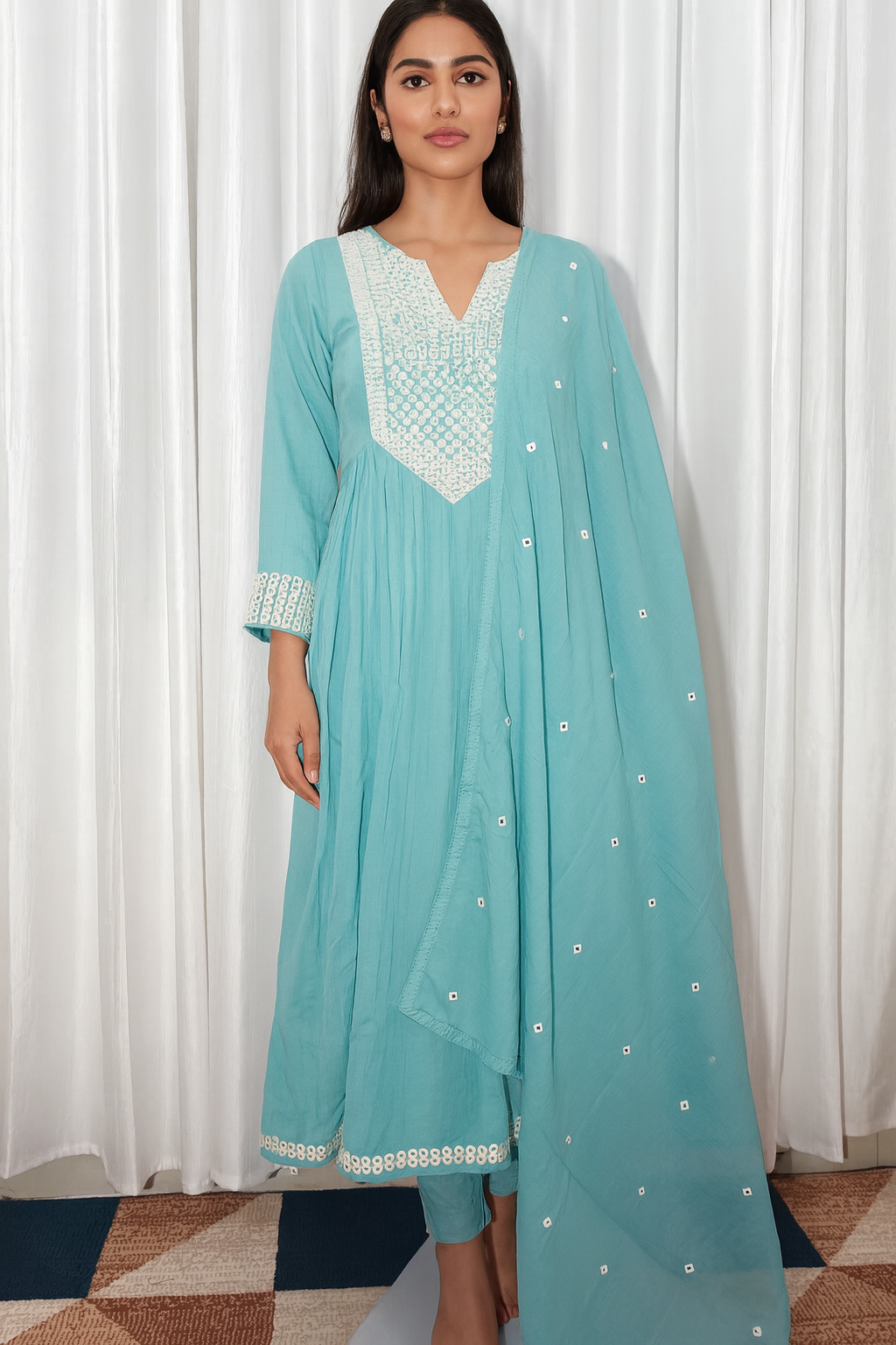 Mul cotton embroidered  Anarkali suit
