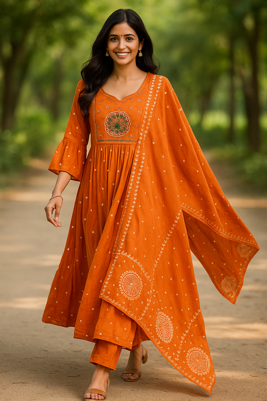 Mul cotton embroidered  Anarkali suit