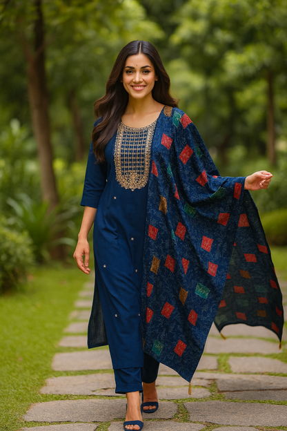 Gaji Silk Kurti pant Dupatta Pair