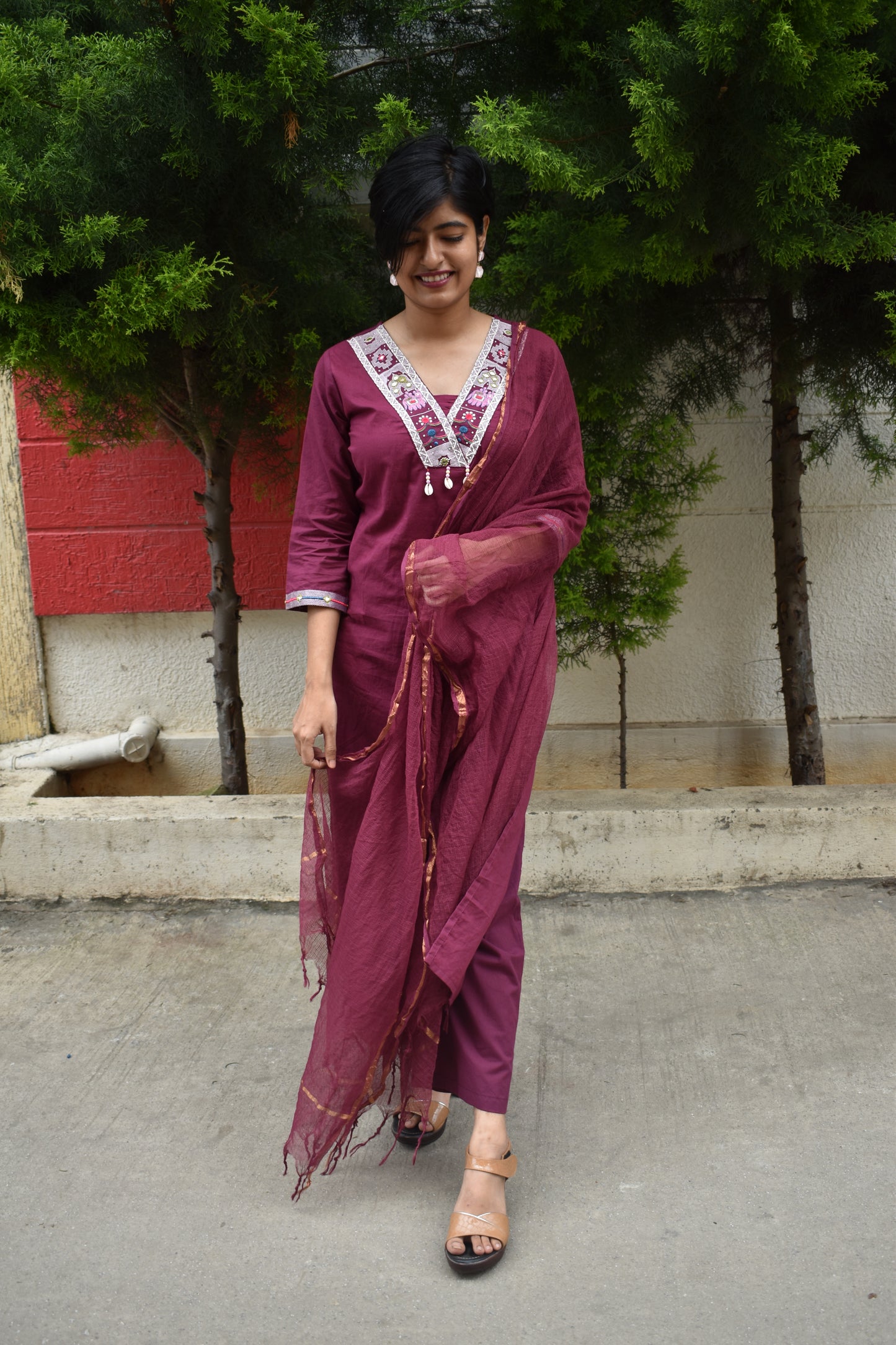 Cotton Embroidered Straight Suit