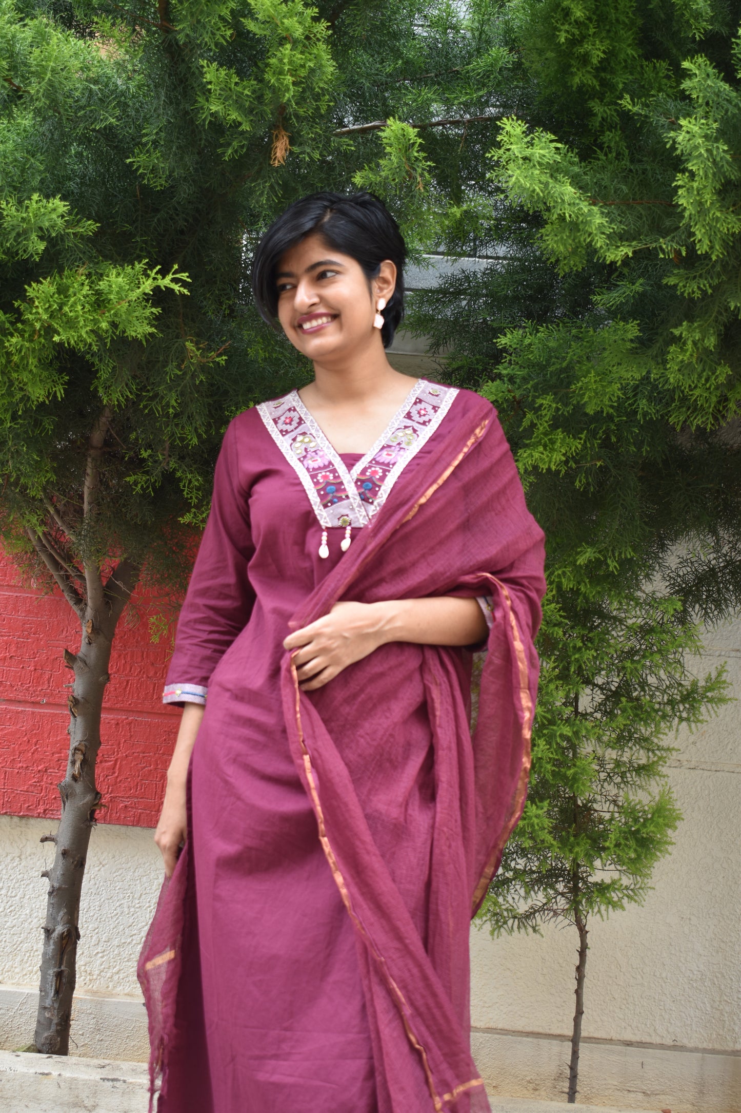 Cotton Embroidered Straight Suit