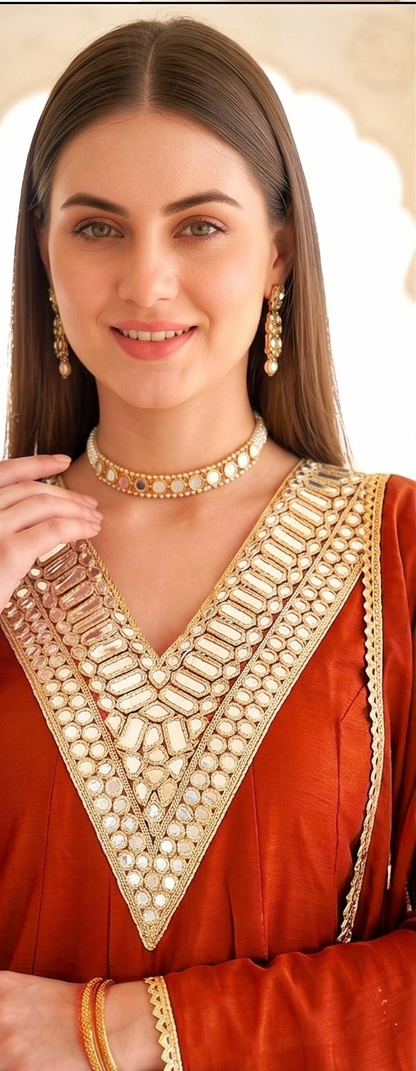 A-line Rust Orange Glass Roman Suit