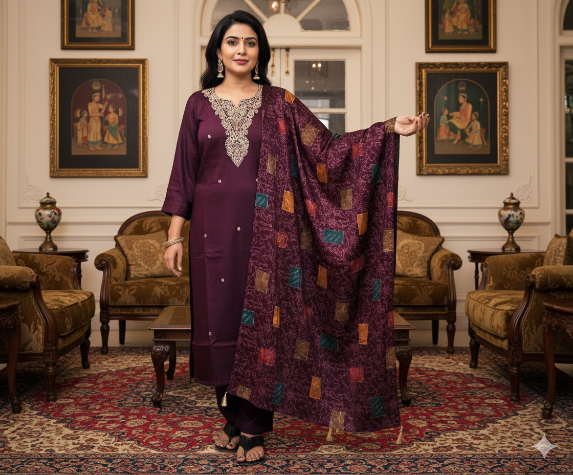 Gaji Silk Kurti pant Dupatta Pair