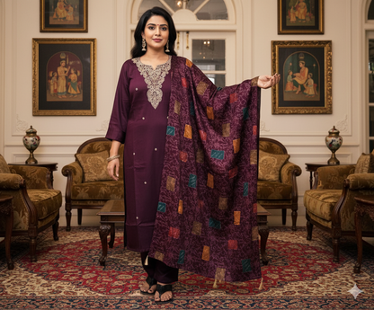 Gaji Silk Kurti pant Dupatta Pair