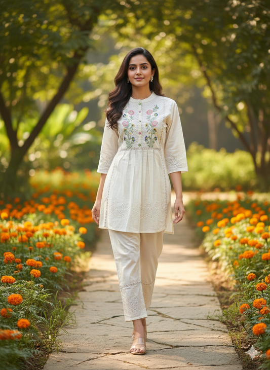 Cotton Embroidered  Cord Set