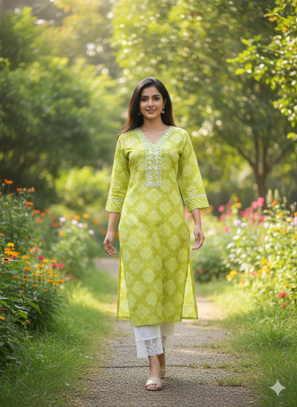 Cotton Bandhani Straight Kurta
