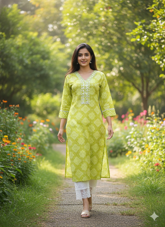 Cotton Bandhani Straight Kurta