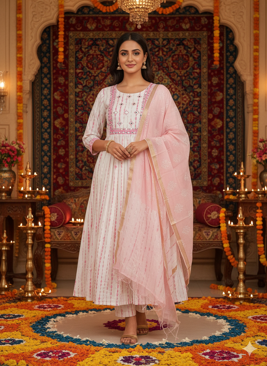 Shibori Anarkali Suit Palazzo With Dupatta