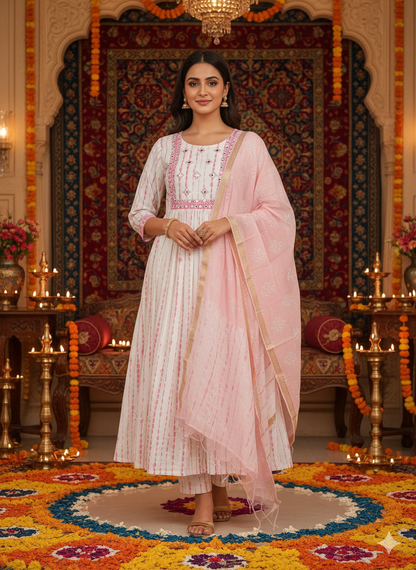 Shibori Anarkali Suit Palazzo With Dupatta