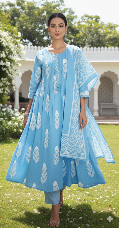 Cotton Embroidered A-Line Suit