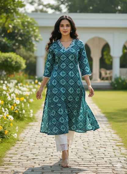 Cotton Bandhani Straight Kurta